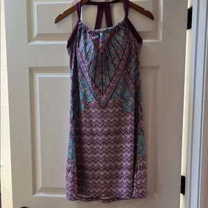 Prana Purple Patterned Halter Dress with Teal Accents